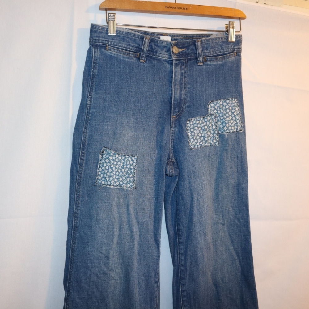 GAP High  Rise Patchwork Wide-Leg Jeans Size 26 - Picture 7 of 11